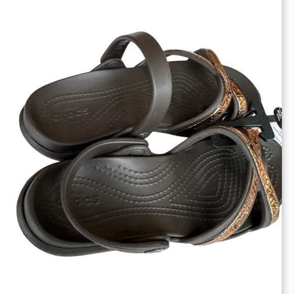 New crocs meleen metal sandal brown slides slip on straps Women’s 5 Youth 3 - Picture 2 of 6